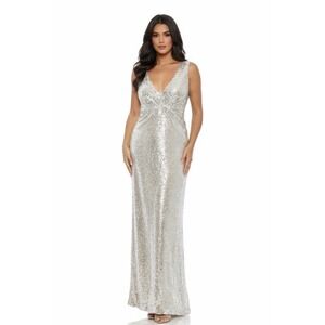 Mac Duggal Silver Sequin Cutout Gown‎ – Size 14W – NWT